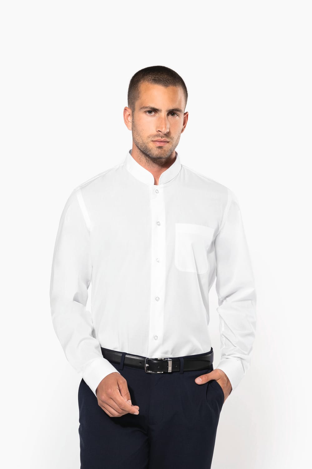 Camisa cuello mao manga larga hombre