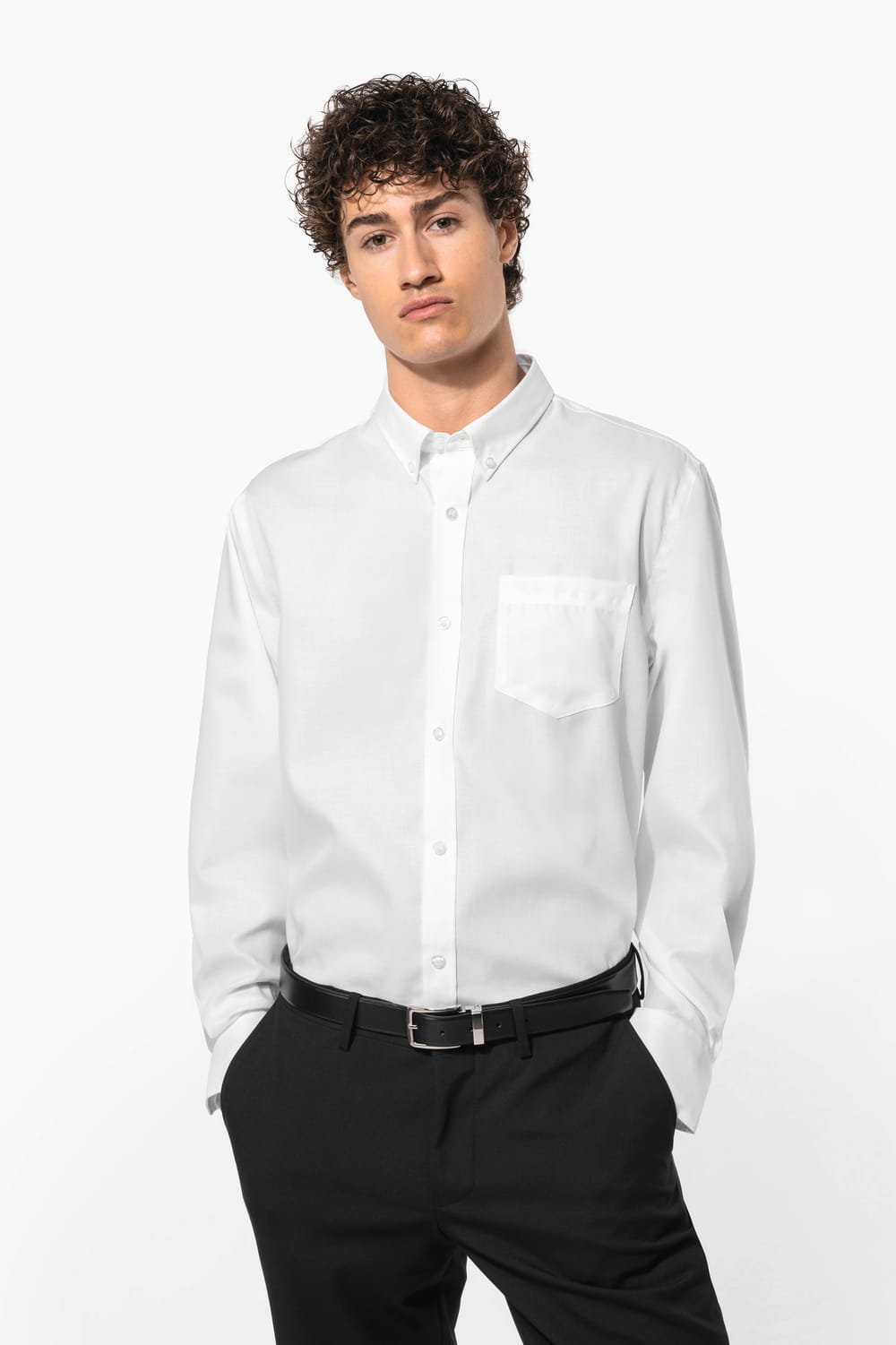 Camisa no-plancha manga larga hombre