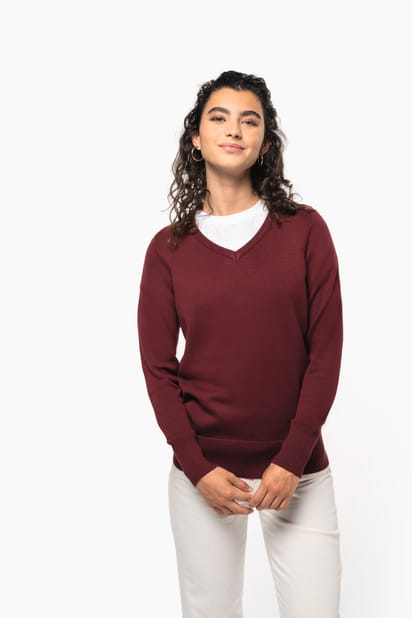 Pull col V femme