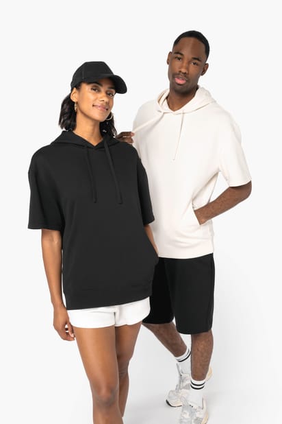 Ecologische uniseks sweater met capuchon en korte afhangende mouwen French Terry