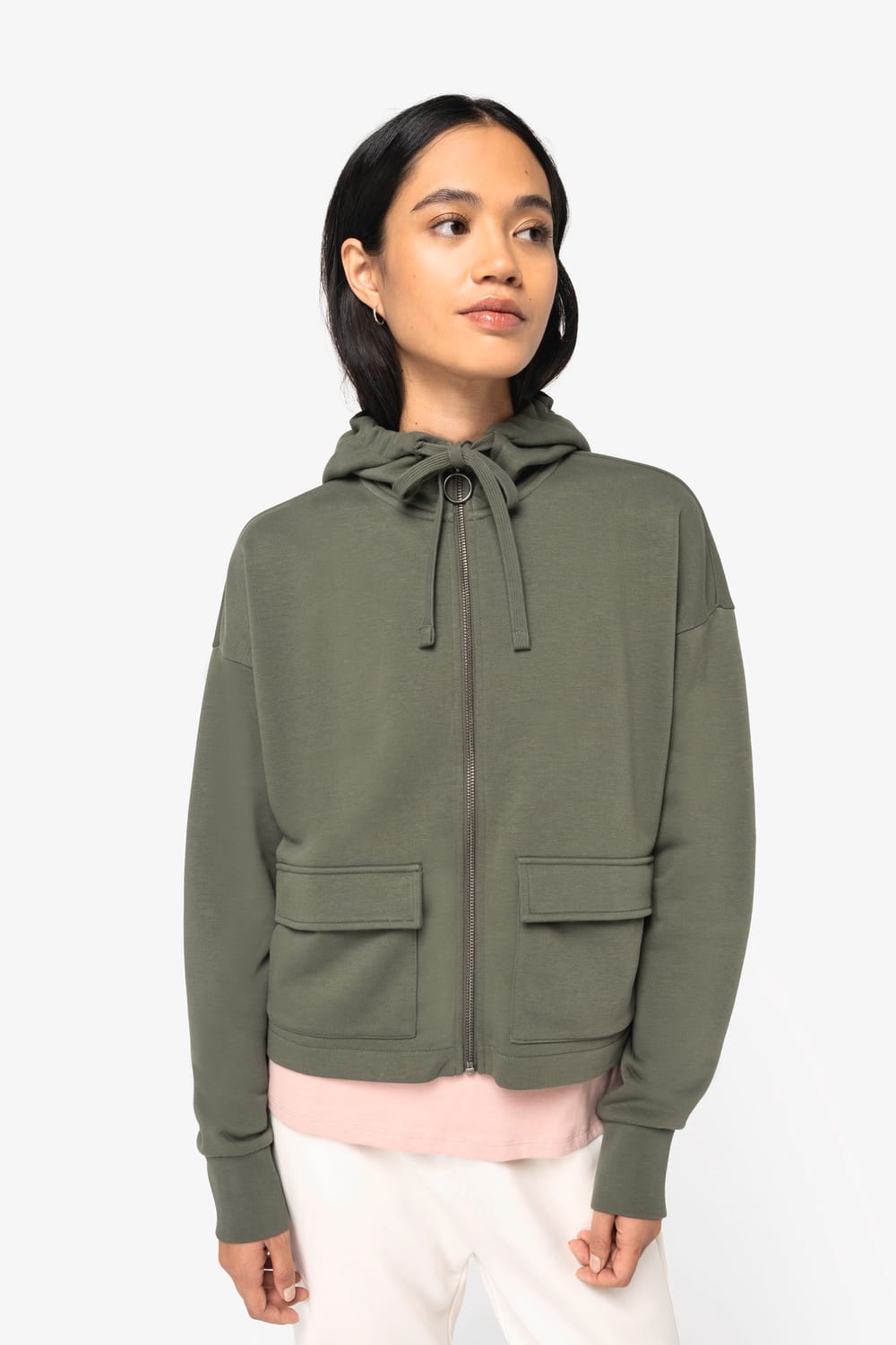 Sudadera ecorresponsable con cremallera y capucha French Terry mujer