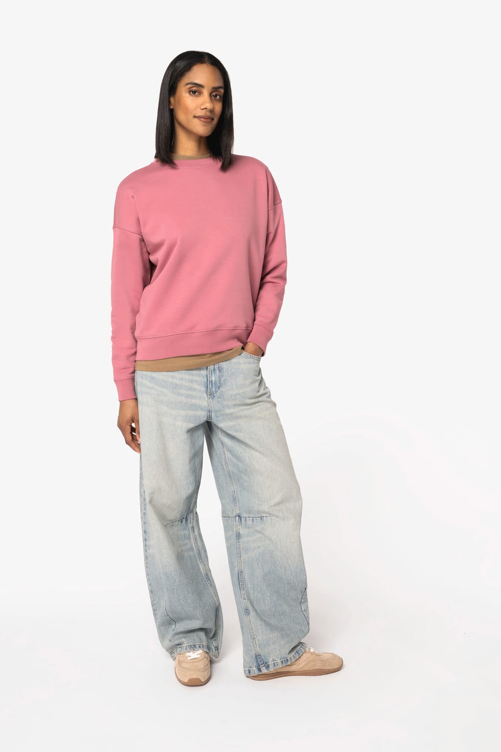 Sudadera ecorresponsable cuello redondo hombros caídos mujer