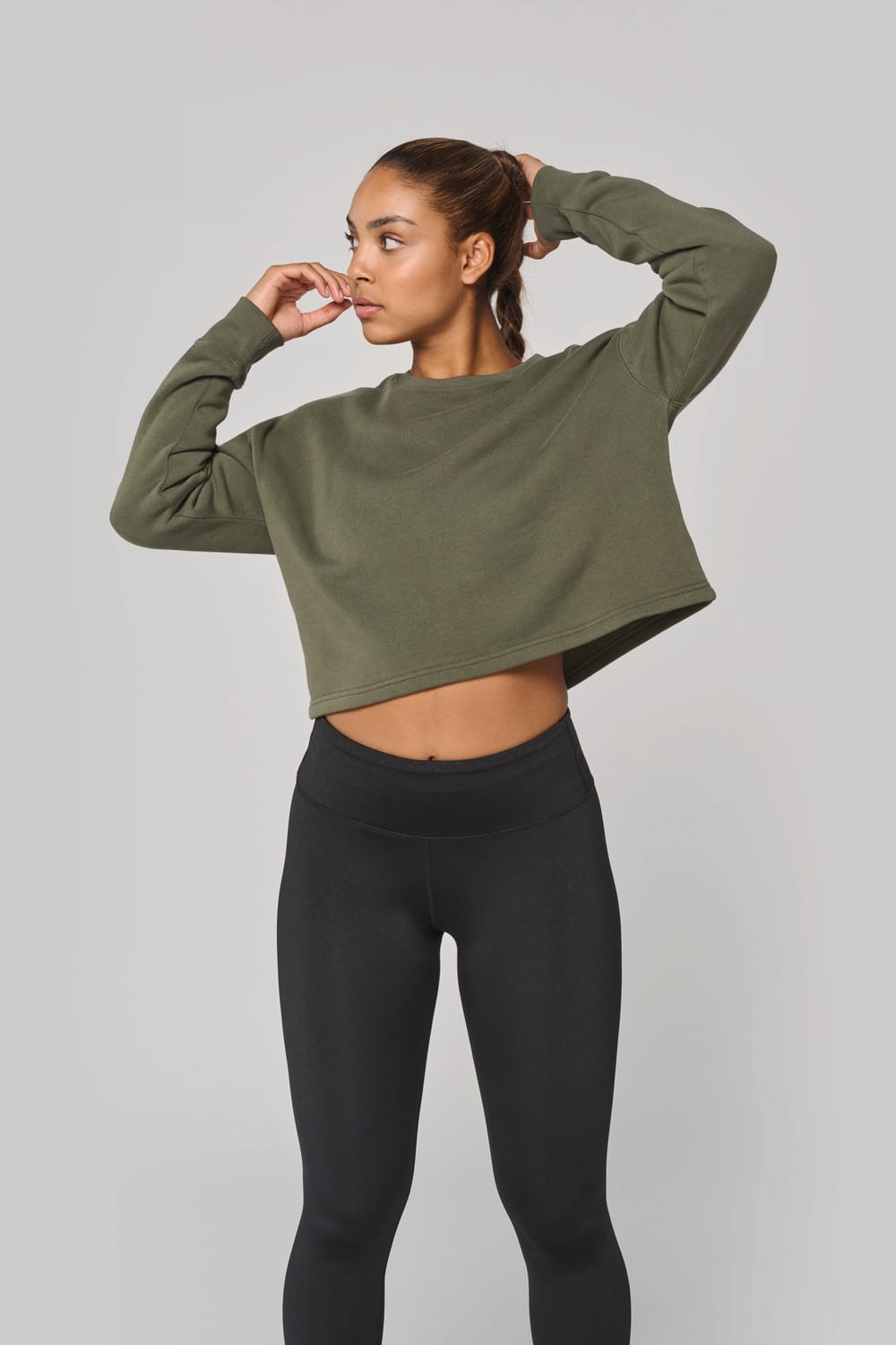 Sudadera crop cuello redondo mujer