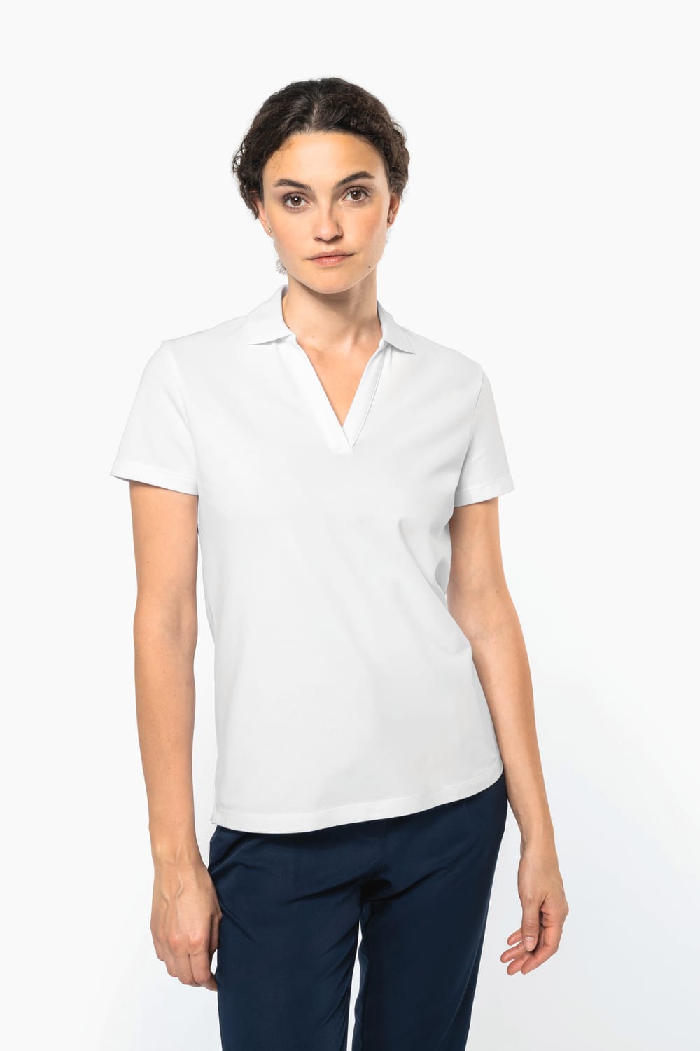 Polo con cuello de pico de algodón para mujer