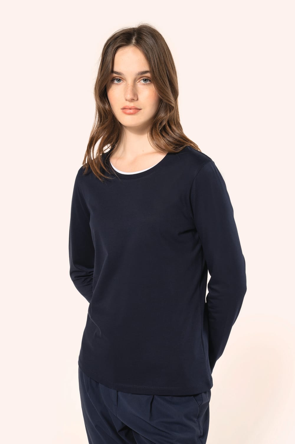 Camiseta cuello redondo manga larga mujer