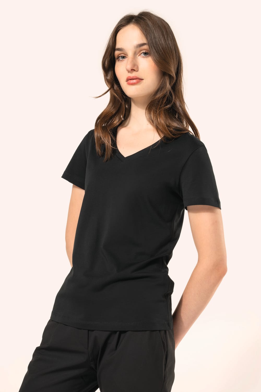 Camiseta cuello de pico manga corta mujer