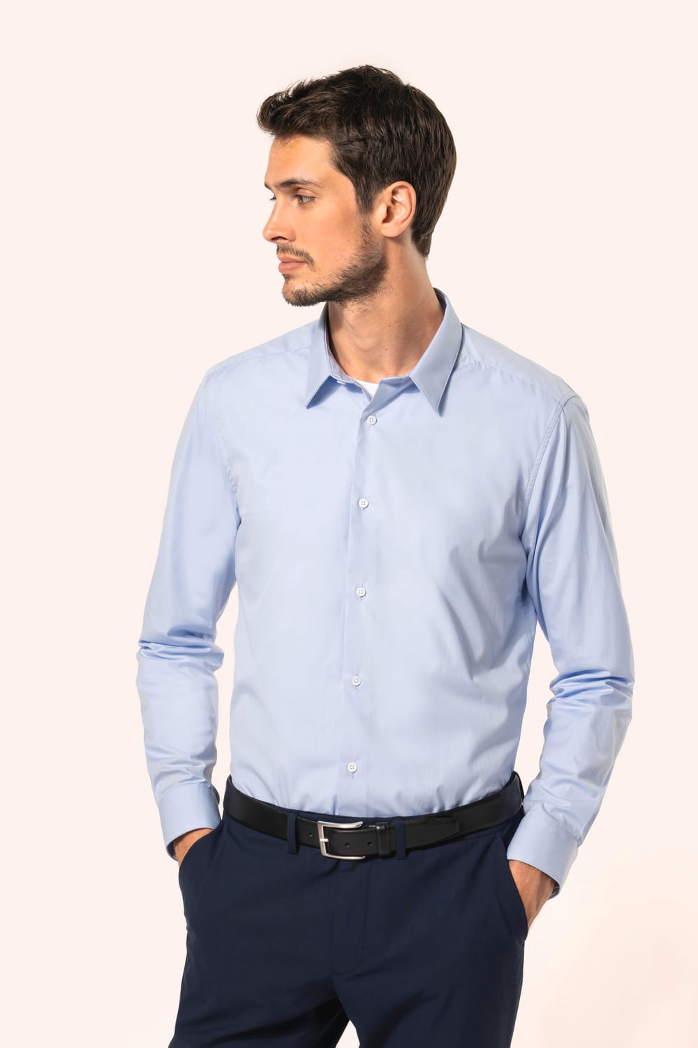 Camisa popelina manga larga hombre