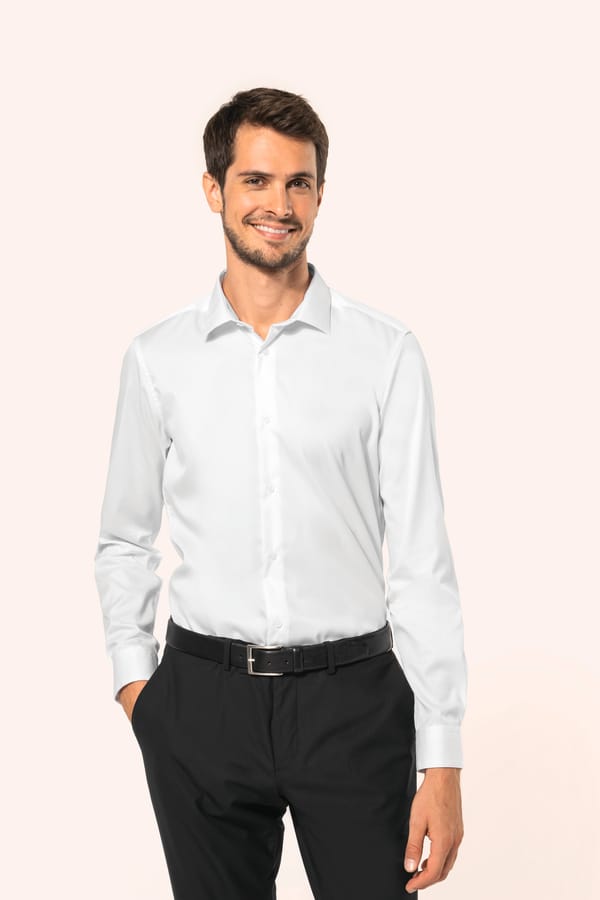 Camisa sarga manga larga hombre