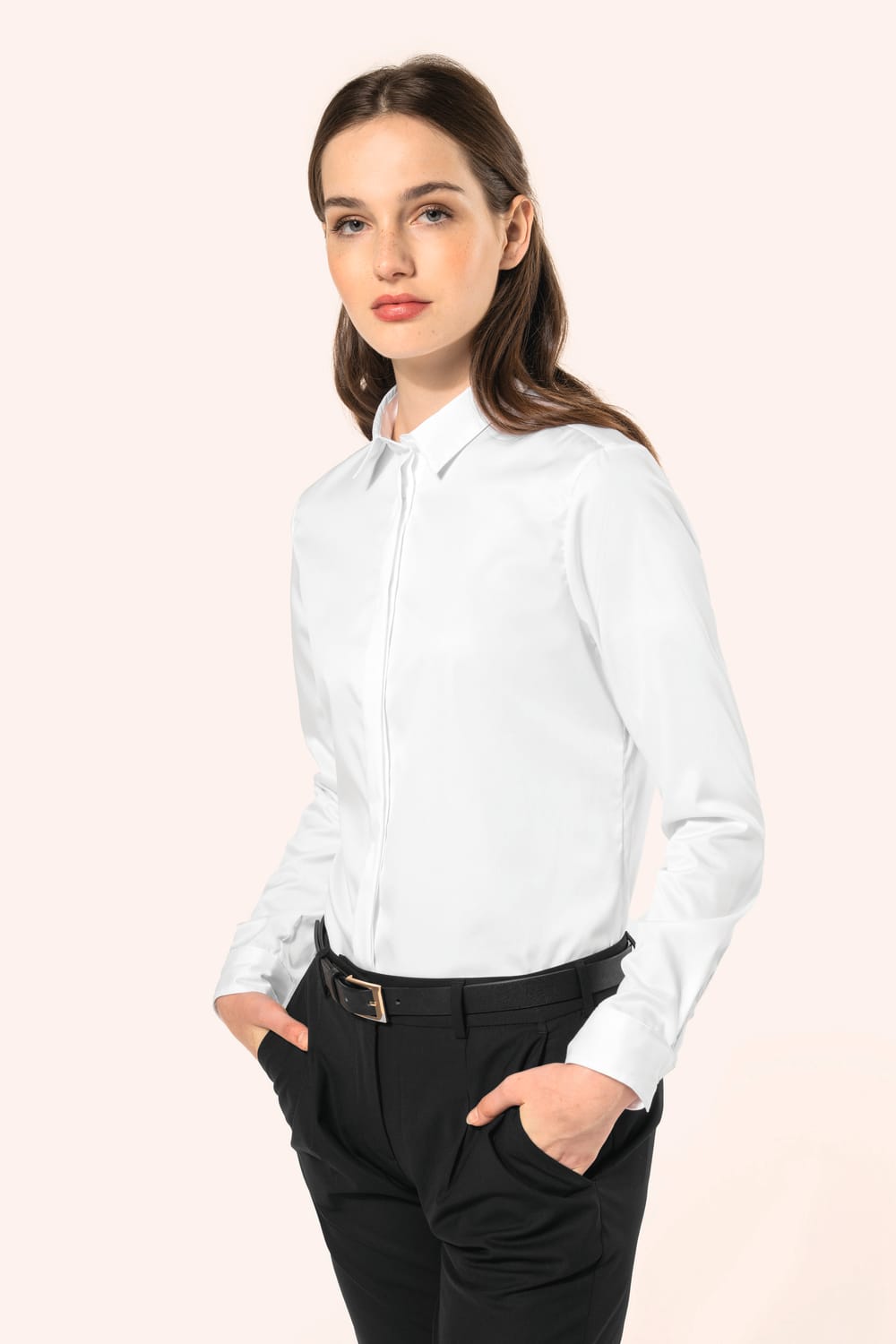 Camisa sarga manga larga mujer