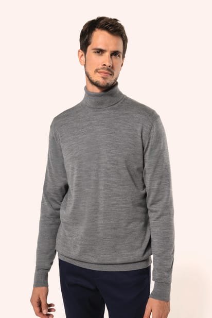 Pull Mérinos col roulé homme