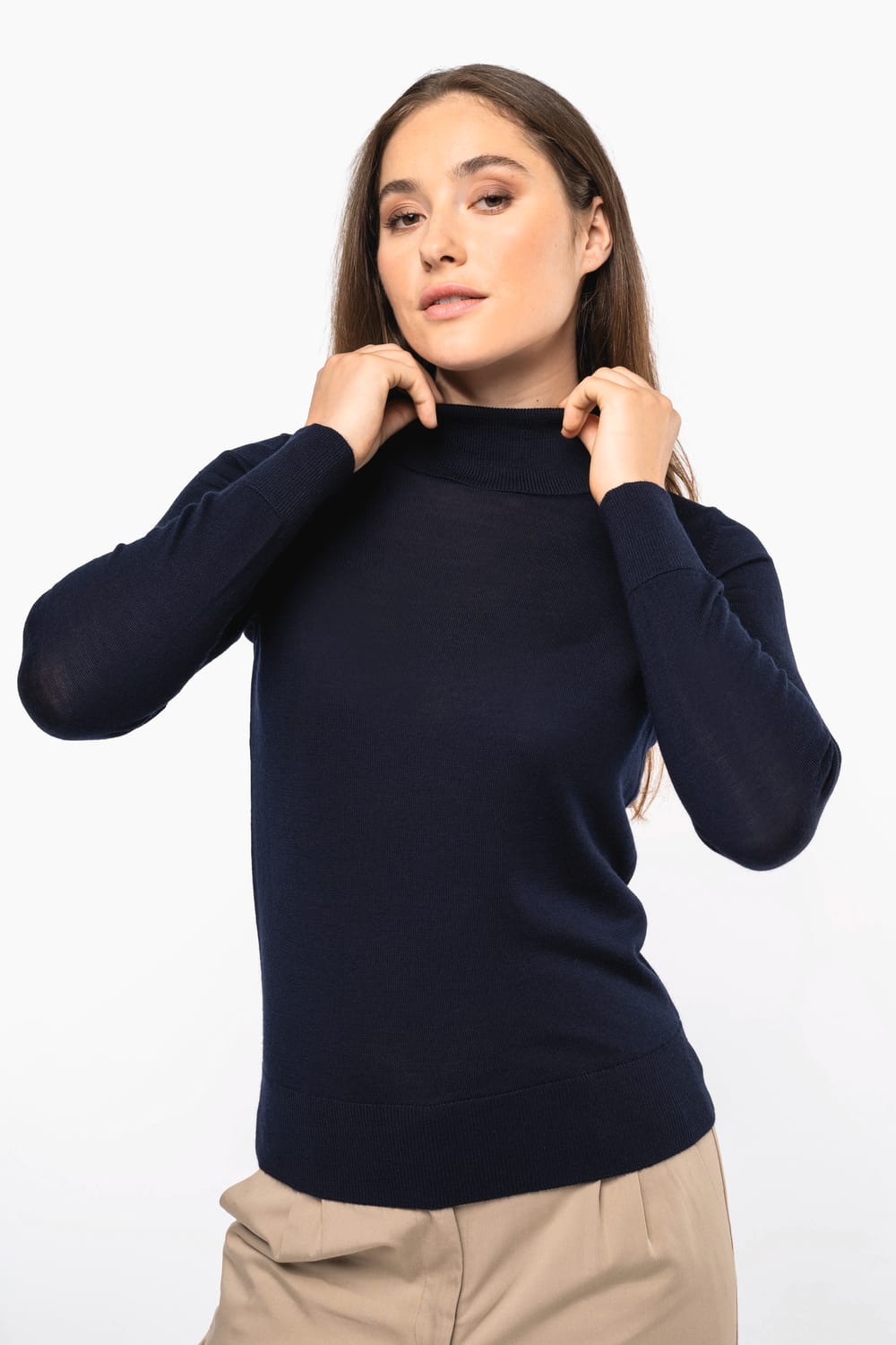 Jersey lana merina cuello vuelto mujer