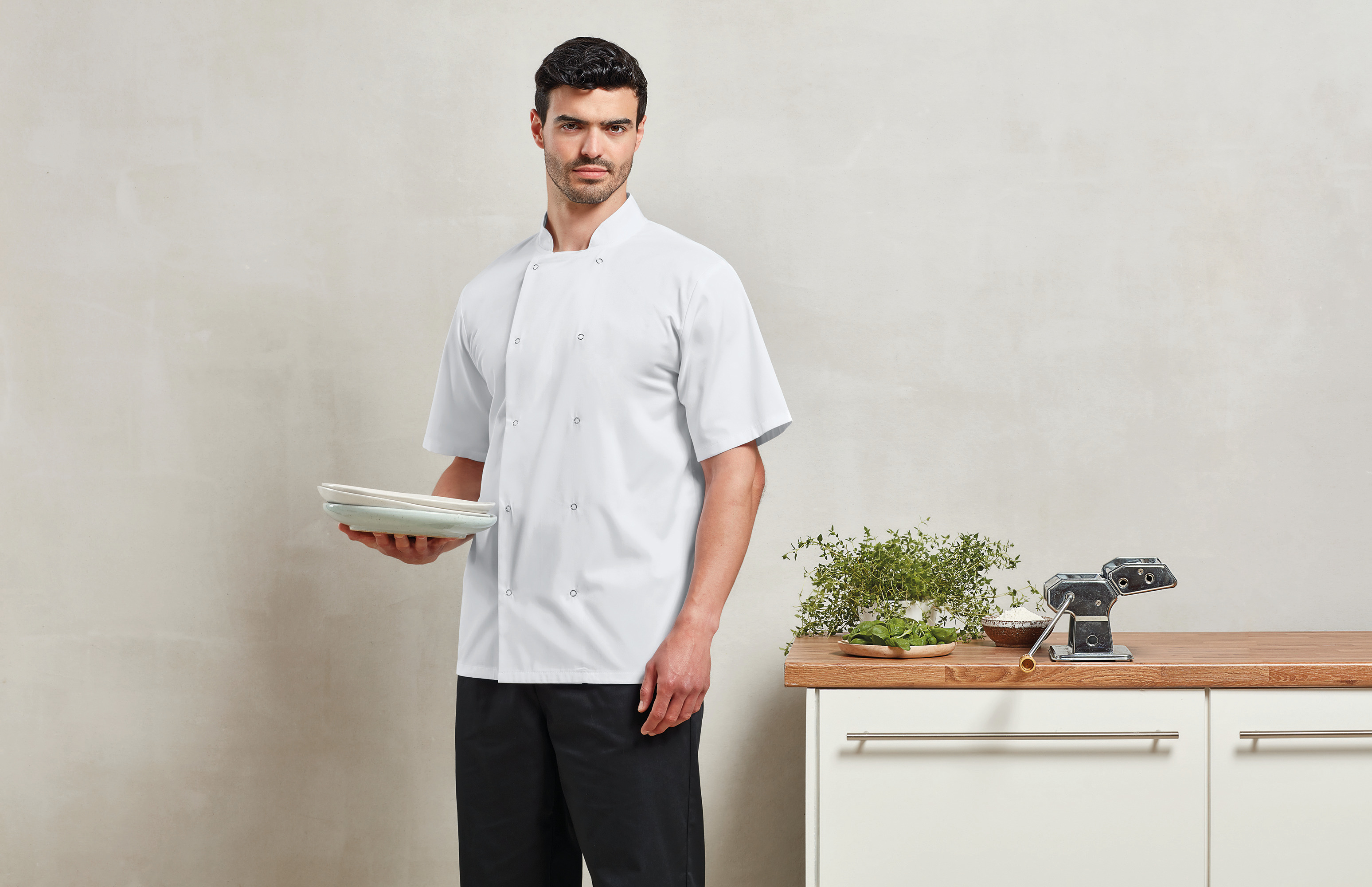 Chaqueta de cocina botones a presión manga corta