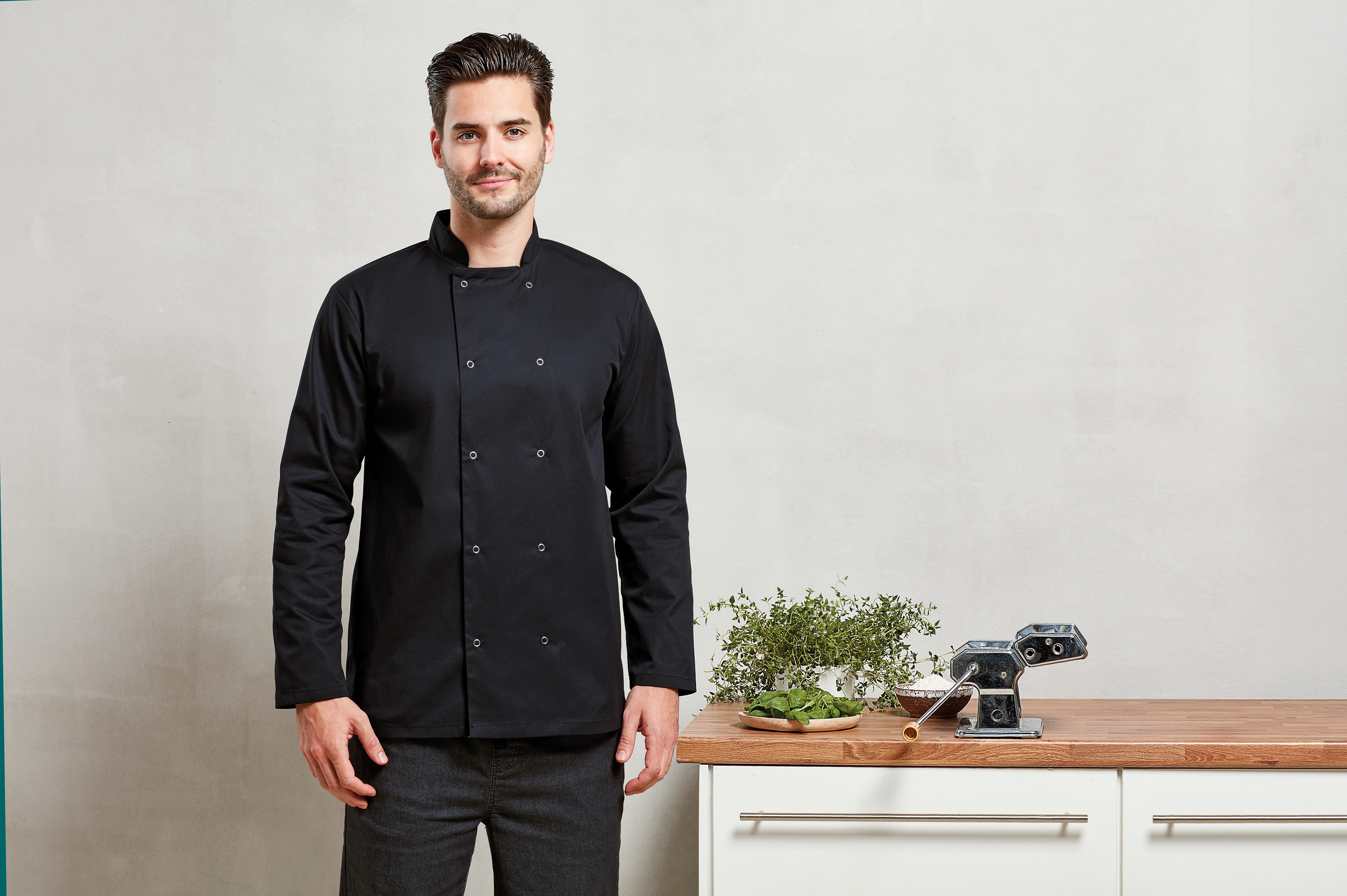 Chaqueta de cocina botones a presión manga larga