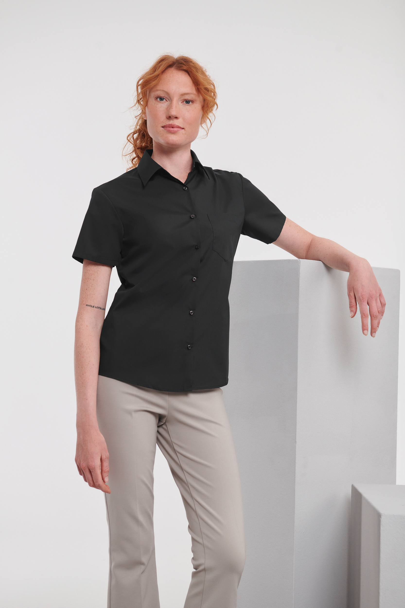 Camisa Popelina de polialgodón manga corta mujer