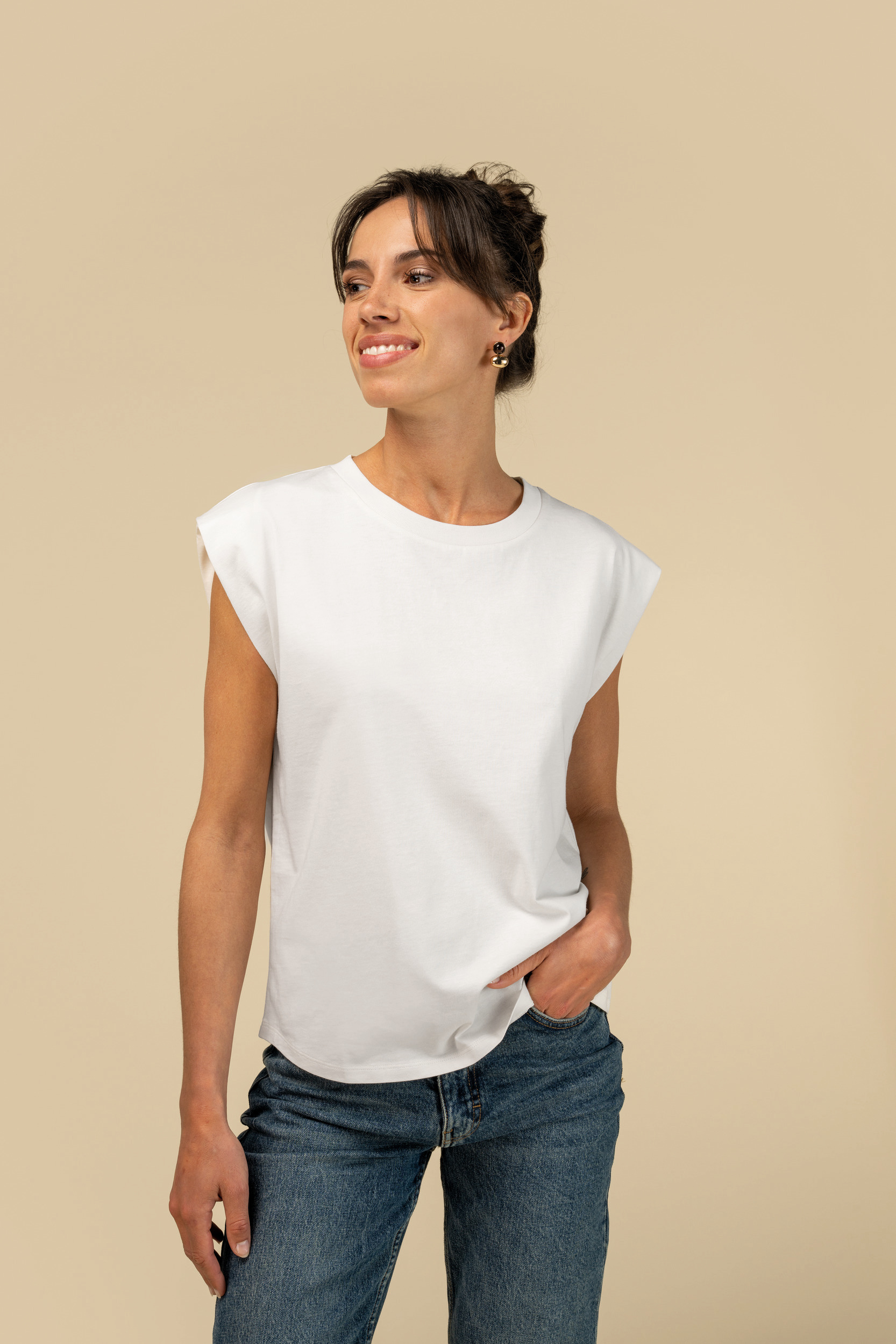 Camiseta de mujer eco-responsable sin mangas con hombreras