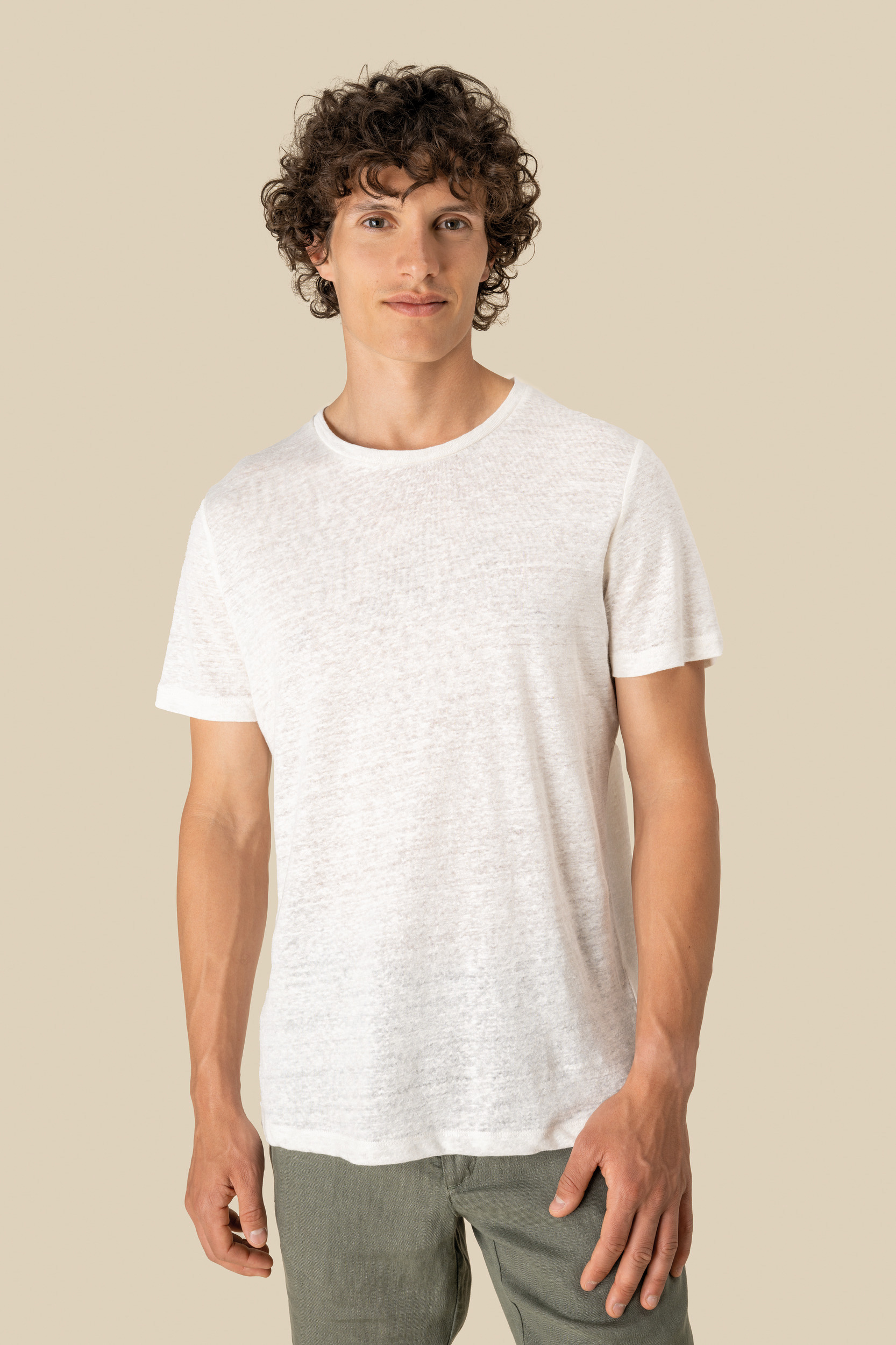 Camiseta lino cuello redondo hombre