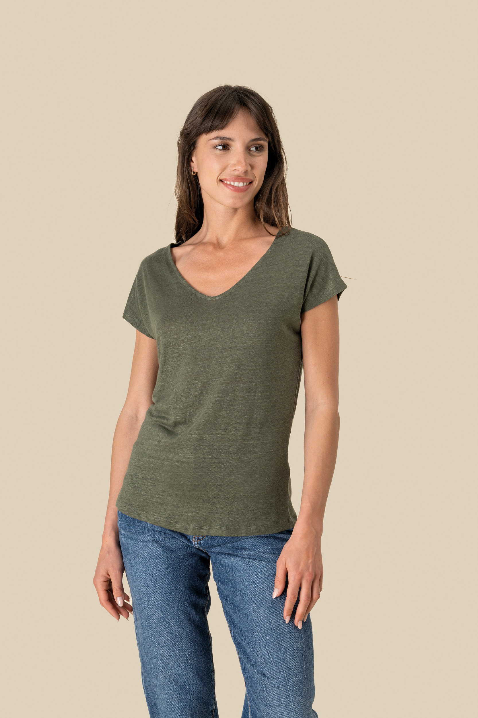 Camiseta lino cuello redondo mujer