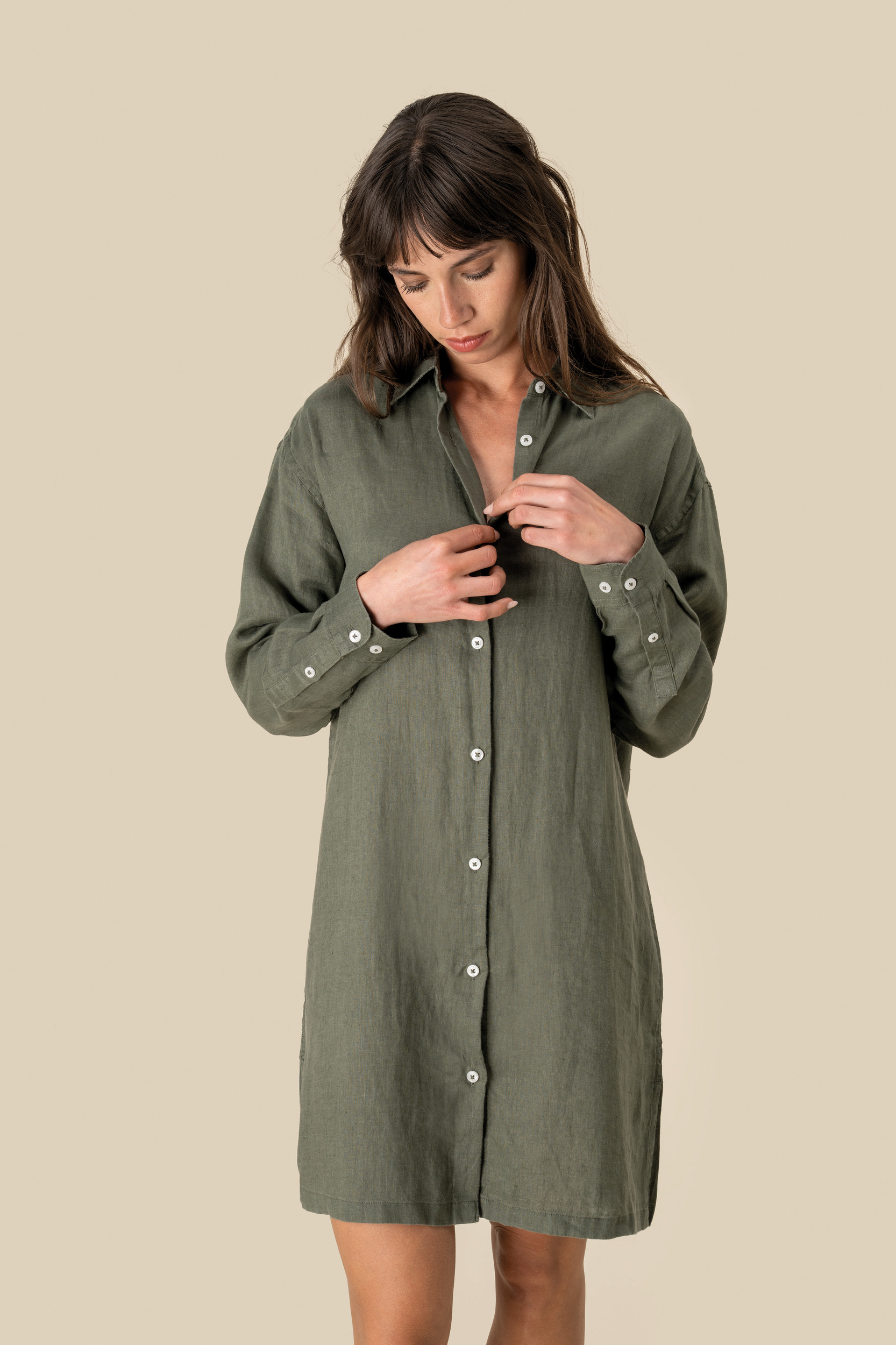 Vestido camisero de lino mujer