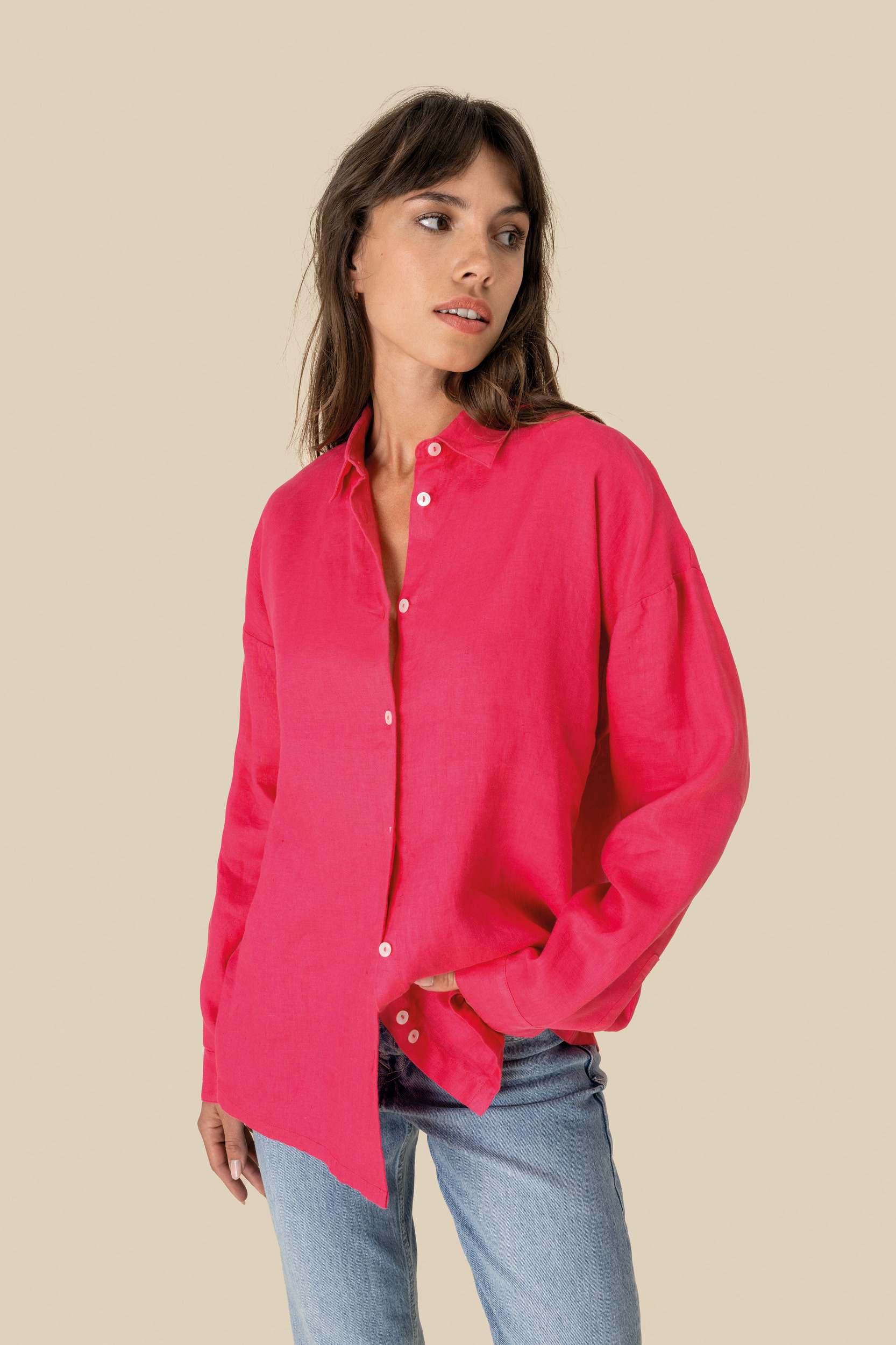 Camisa de lino oversize mujer