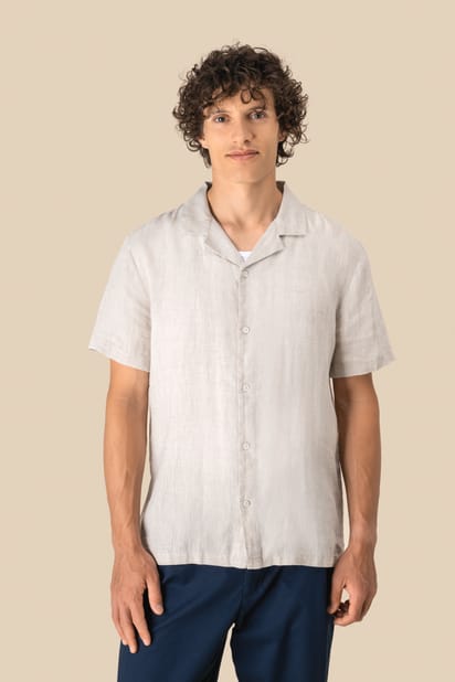 Chemise à col bowling en lin homme