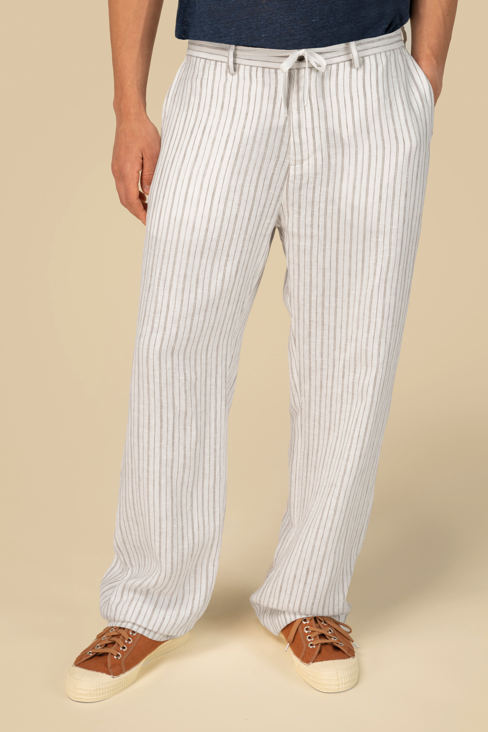 Pantalón a rayas de lino para hombre