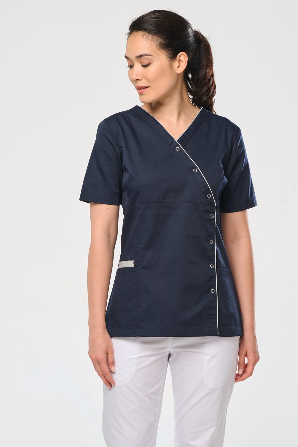 Blusa polialgodón con botones a presión mujer