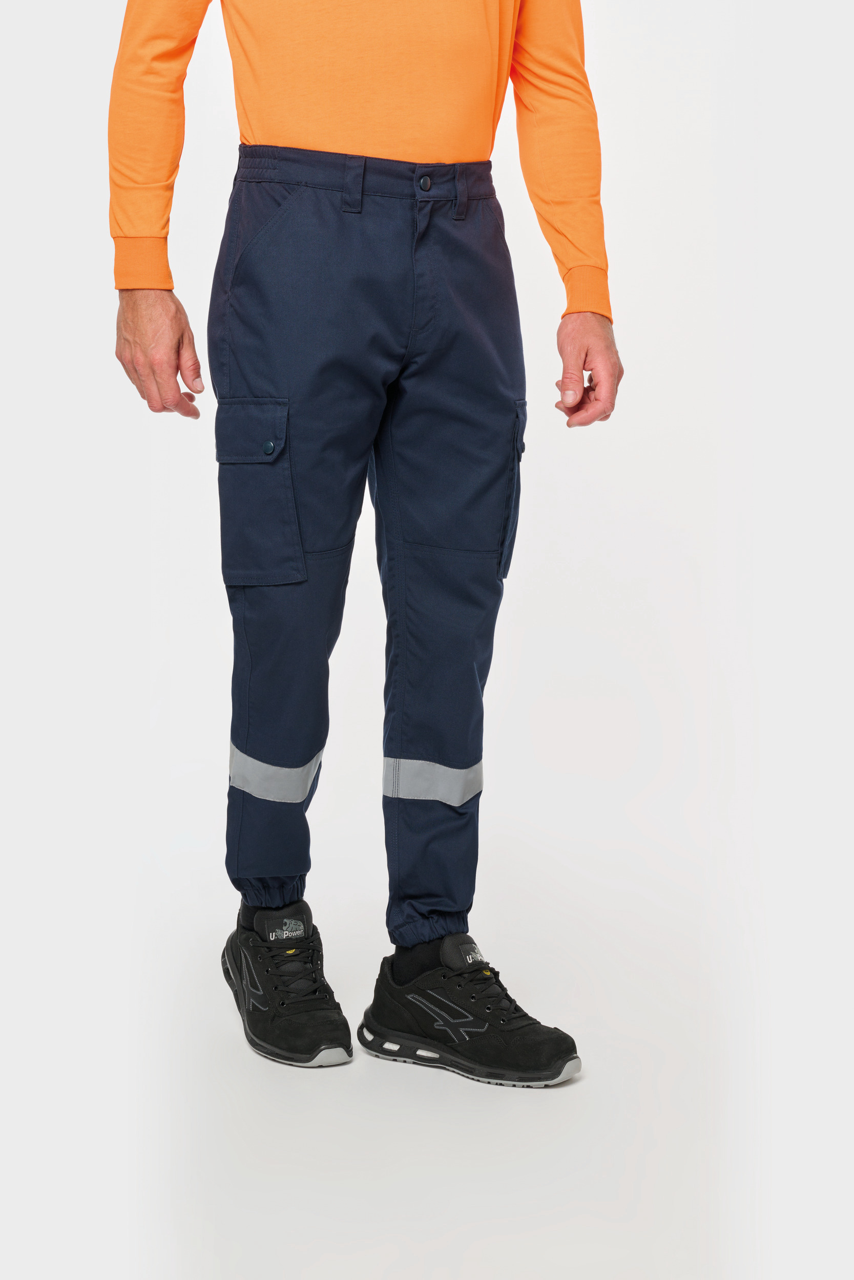 Pantalón cargo unisex con bajo elástico y tira reflectante